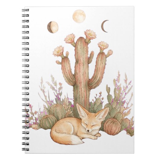 Boho-Wüsten-Fennec-Fuchs schläft unter Saguaro-Kak Notizblock (Vorderseite)