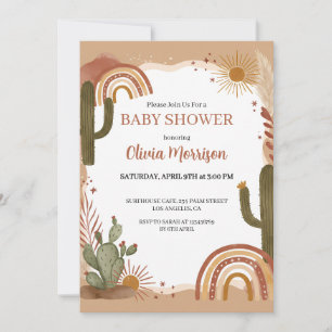 Boho-Wüsten-Regenbogen und Kaktus-Baby-Party Einladung