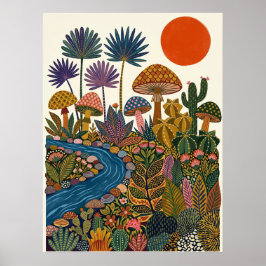 Boho-Wüsten-Volksgut-Pilz-Kaktus-Fluss-Plakat Poster