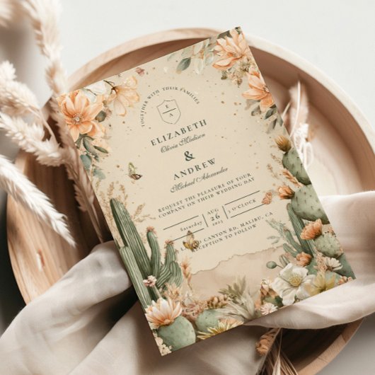 Boho-Wüstenberg-Kaktus-Hochzeit Einladung