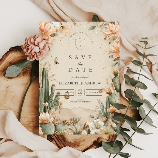 Boho-Wüstenberg-Kaktus-Hochzeit Save The Date