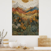 Boho-Wüstenberg-Kaktus-Pueblo-Sonne Poster (Küche)