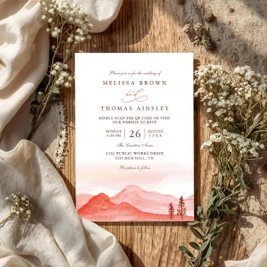 Boho-Wüstenberge Rustikale QR-Code-Hochzeit Einladung