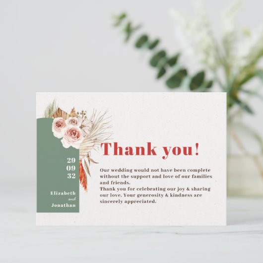 Boho Wüstengetrocknete Blume Erdtöne Dankeskarte (Stehend Vorderseite)