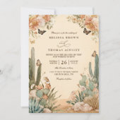 Boho Wüstenkaktus Elegante QR-Code-Hochzeit Einladung (Vorderseite)