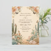 Boho Wüstenkaktus Elegante QR-Code-Hochzeit Einladung (Stehend Vorderseite)