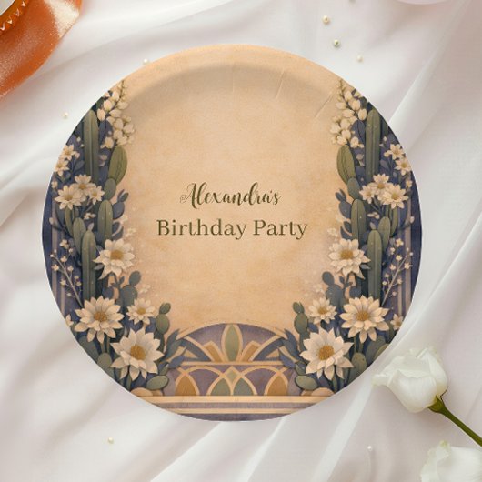 Boho-Wüstenkaktus-Geburtstag Pappteller