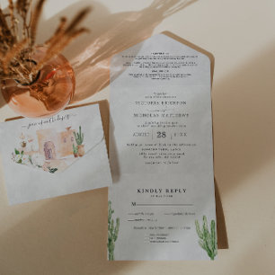Boho-Wüstenkaktus   Hochzeitseinladung in einem All In One Einladung