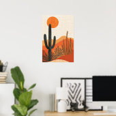 Boho-Wüstenkaktus-Sonnenuntergangslandschaft Poster (Heimbüro)