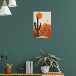 Boho-Wüstenkaktus-Sonnenuntergangslandschaft Poster