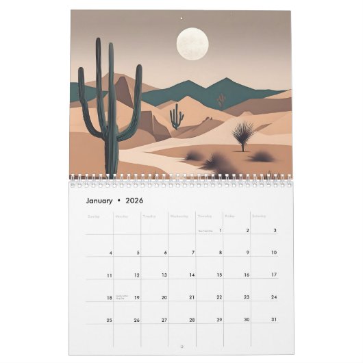 Boho Wüstenkunst Kalender (Jan 2026)