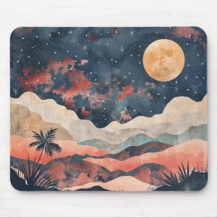 Boho-Wüstenmond Indigo Kupfer Himmel Landschaft Mousepad