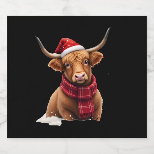 Boho Xmas Christmas Highland Cow T-Shirt (1) Schaumweinetikett (Einzelnes Label)