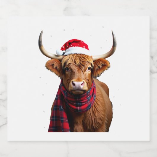 Boho Xmas Christmas Highland Cow T-Shirt (1) Schaumweinetikett (Einzelnes Label)