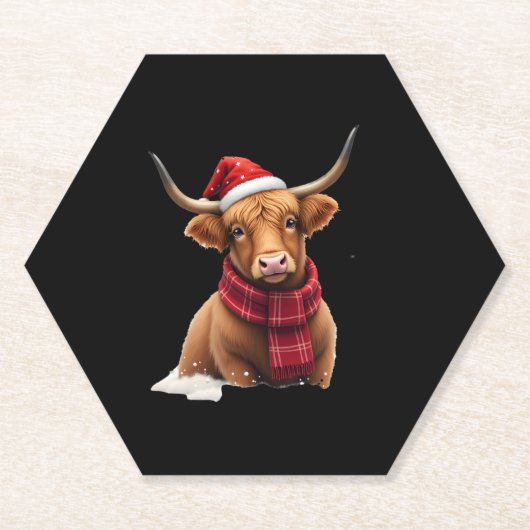 Boho Xmas Christmas Highland Cow T-Shirt (1) Untersetzer (Vorderseite)