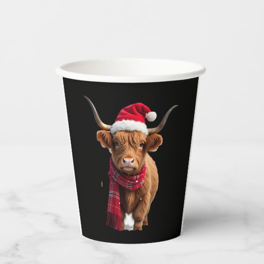 Boho Xmas Christmas Highland Cow T-Shirt (3) Pappbecher (Vorderseite)