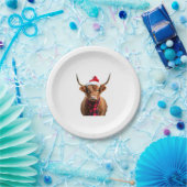 Boho Xmas Christmas Highland Cow T-Shirt (3) Pappteller (Party)