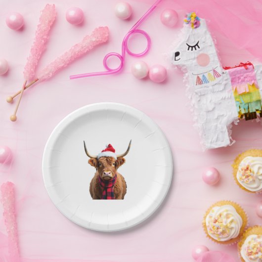 Boho Xmas Christmas Highland Cow T-Shirt (3) Pappteller (Party)