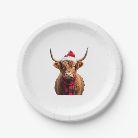 Boho Xmas Christmas Highland Cow T-Shirt (3) Pappteller (Vorderseite)