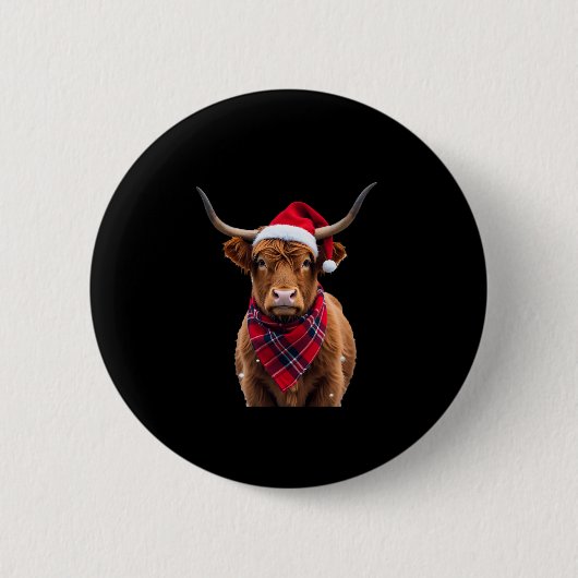 Boho Xmas Christmas Highland Cow T-Shirt Button (Vorderseite)