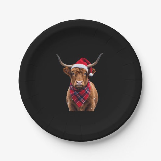 Boho Xmas Christmas Highland Cow T-Shirt Pappteller (Vorderseite)