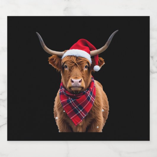 Boho Xmas Christmas Highland Cow T-Shirt Schaumweinetikett (Einzelnes Label)