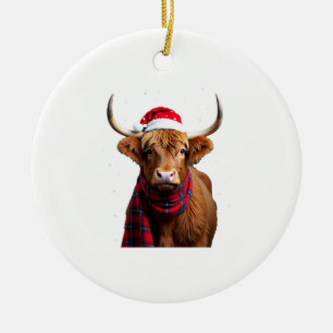 Boho Xmas Weihnachten Highland Cow T-Shirt (1) Keramik Ornament