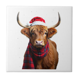 Boho Xmas Weihnachten Highland-Kuh T-Shirt (1) Fliese