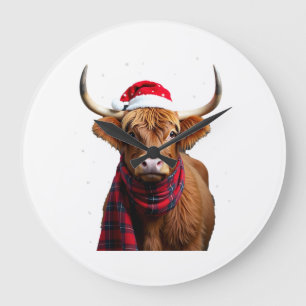 Boho Xmas Weihnachten Highland Kuh T-Shirt (1) Große Wanduhr