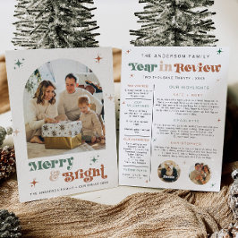 Boho Year in Review Card Family Newsletter Retro Feiertagskarte