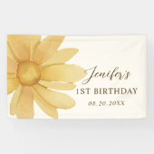Boho Yellow Daisy 1. Geburtstag Party Banner (Horizontal)