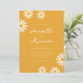 Boho Yellow Daisy Hippie QR Code Foto Wedding Einladung (Stehend Vorderseite)