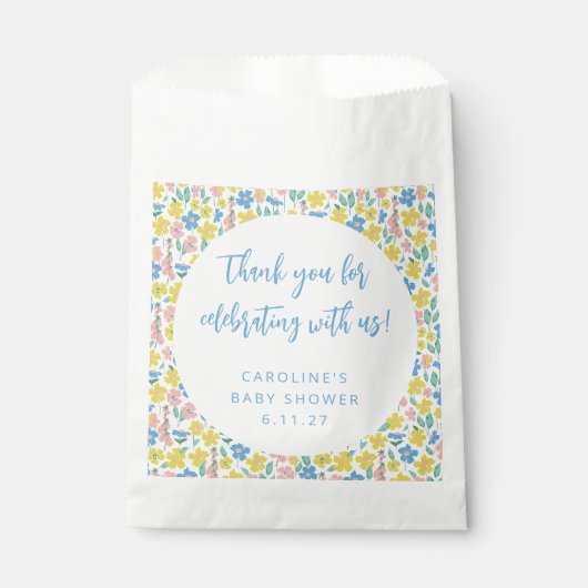 Boho Yellow Ditsy Floral Custom Baby Dusche Danke Geschenktütchen (Vorderseite)