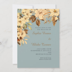 Boho Yellow Floral Autumn Green Wedding Einladung