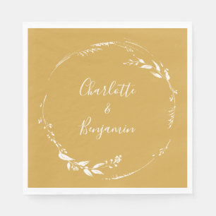 Boho Yellow Floral Wreath Calligraphy Personalisie Serviette