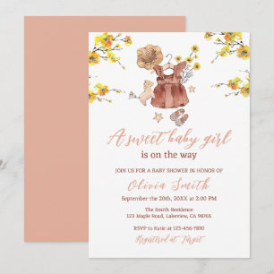 Boho Yellow Flowers Kleidung Sweet Girl Baby Dusch Einladung