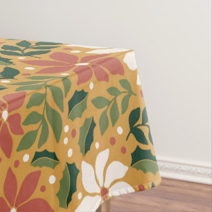 Boho Yellow Green Red Floral Weihnachtsfeiertag Tischdecke