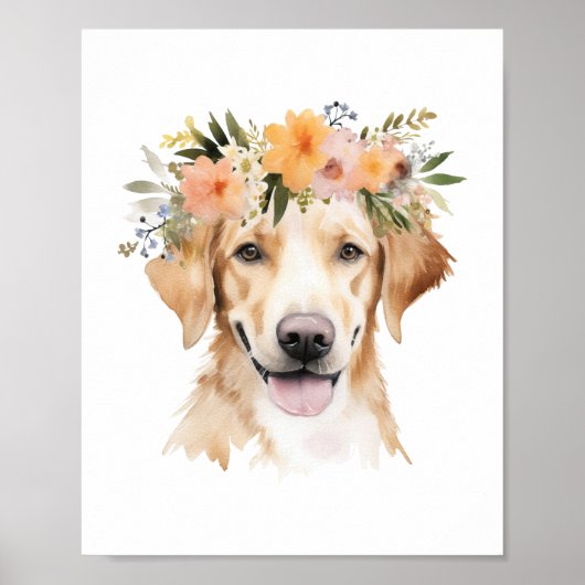 Boho Yellow Labrador Hund Blume Crown Watercolor Poster (Vorne)