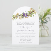 Boho Yellow Lila Bird Arch Shape Wedding Einladung (Stehend Vorderseite)