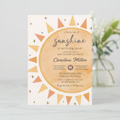 Boho Yellow Little Sunshine Baby Dusche Einladung (Stehend Vorderseite)