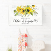 Boho Yellow Sunflower Blues Hochzeit Banner (Insitu)