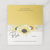 Boho Yellow Sunflower Calligraphy Platzkarte (Außenseite Aufgefaltet)