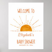 Boho Yellow Sunshine Baby Dusche Begrüßungszeichen Poster (Vorne)