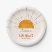 Boho Yellow Sunshine Baby Dusche Pappteller (Vorderseite)