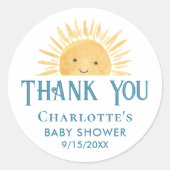 Boho Yellow Sunshine Baby Dusche Vielen Dank Runder Aufkleber (Vorderseite)