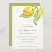 BOHO YELLOW WATERCOLOR FOLIAGE OLIVE BABY DUSCHE EINLADUNG (Vorne/Hinten)