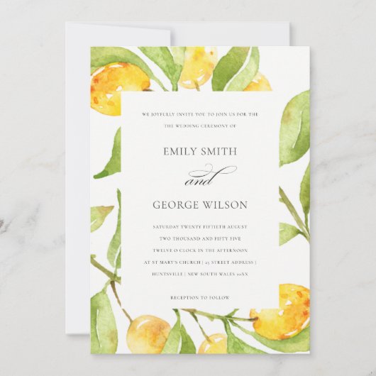 BOHO YELLOW WATERCOLOR FOLIAGE OLIVE WEDD EINLADUNG (Vorderseite)