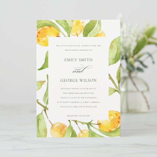 BOHO YELLOW WATERCOLOR FOLIAGE OLIVE WEDD EINLADUNG (Stehend Vorderseite)
