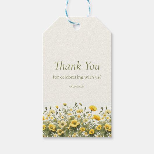 Boho Yellow Wildblumen, Olive Custom Danke Geschenkanhänger (Vorderseite)