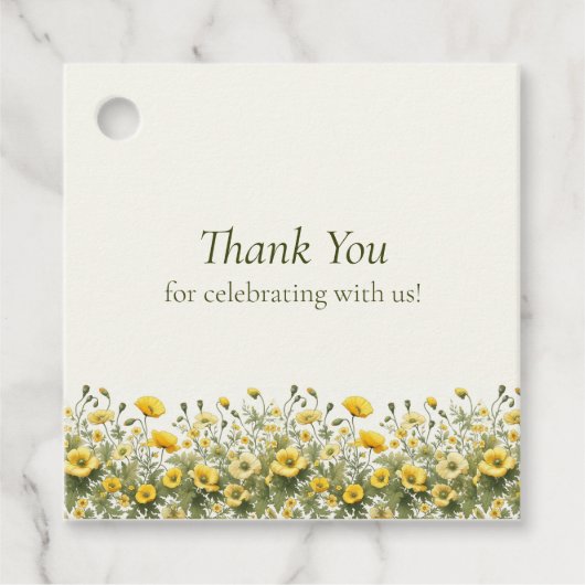 Boho Yellow Wildblumen, Olive Danke Hochzeit Geschenkanhänger (Vorderseite)
